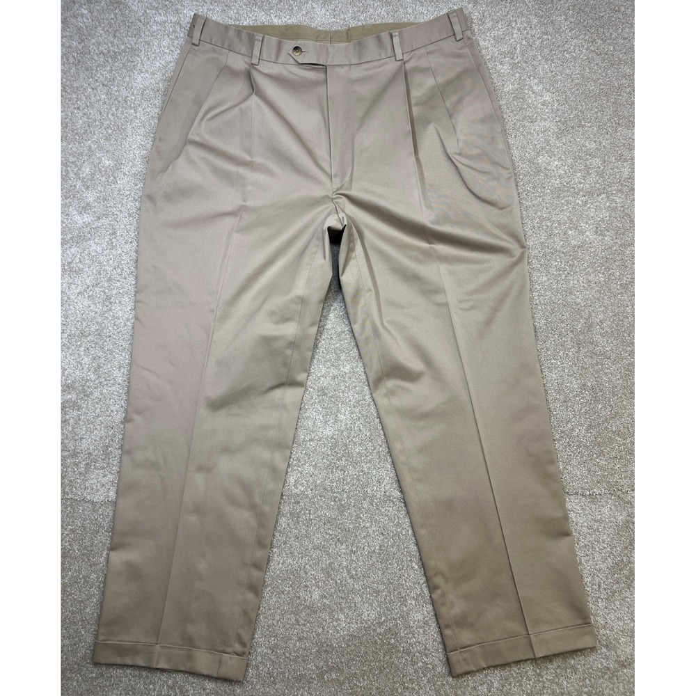 Jos A Bank Traveler's Collection Khaki Cotton Pleated Dress Pants Men 40W30L EUC